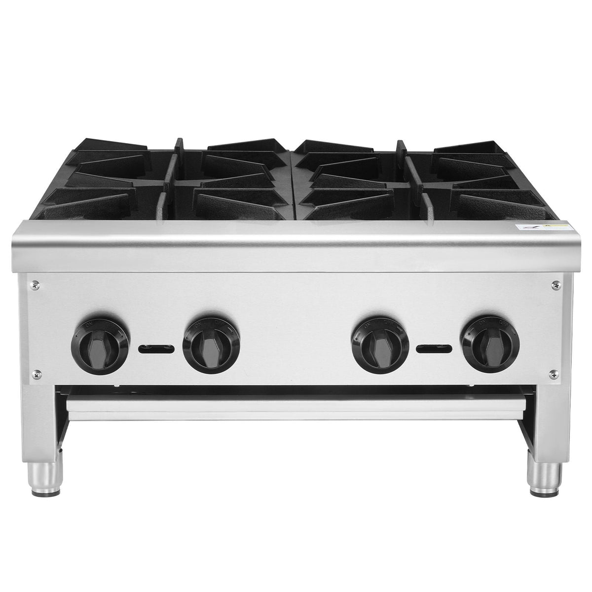 Commercial Gas Stove with 4 Burners, Propane and Natural Gas Countertop Cooking Stove Range, Stainless Steel Gas Hot Plate, Commercial Cooking Equipment for Restaurant, 112,000 BTU