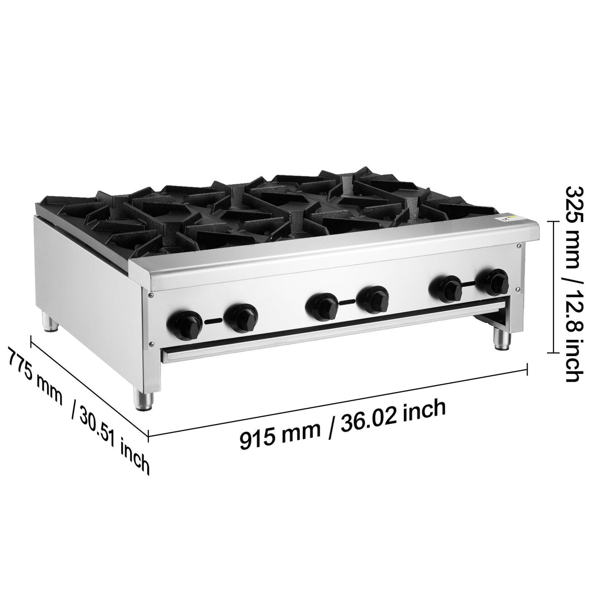 Commercial Gas Stove with 6 Burners, Propane and Natural Gas Countertop Cooking Stove Range, Stainless Steel Gas Hot Plate, Commercial Cooking Equipment for Restaurant, 168,000 BTU