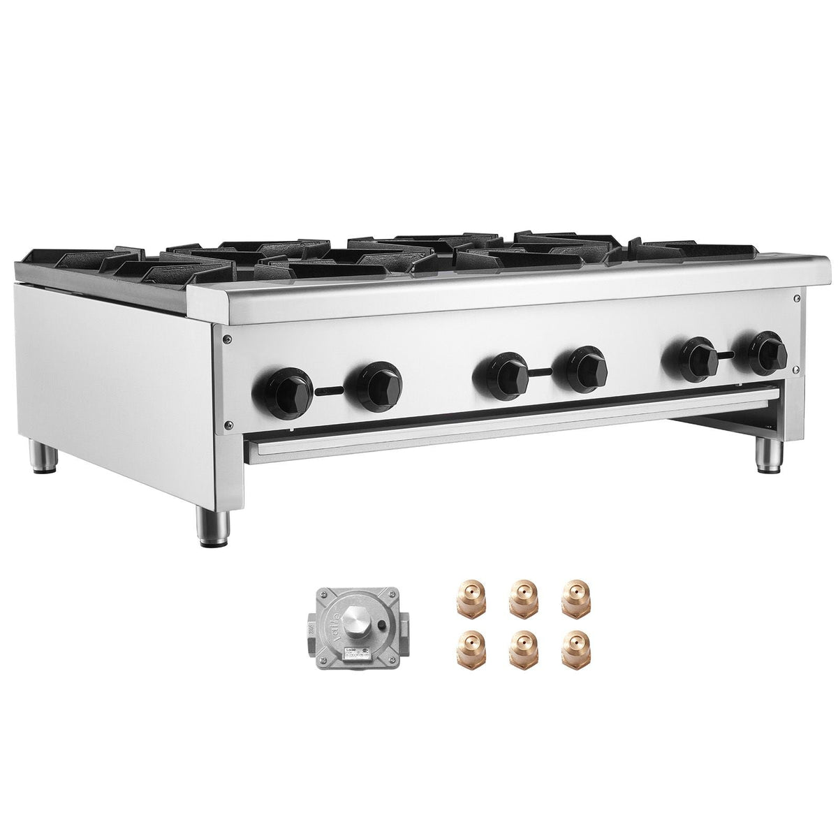 Commercial Gas Stove with 6 Burners, Propane and Natural Gas Countertop Cooking Stove Range, Stainless Steel Gas Hot Plate, Commercial Cooking Equipment for Restaurant, 168,000 BTU