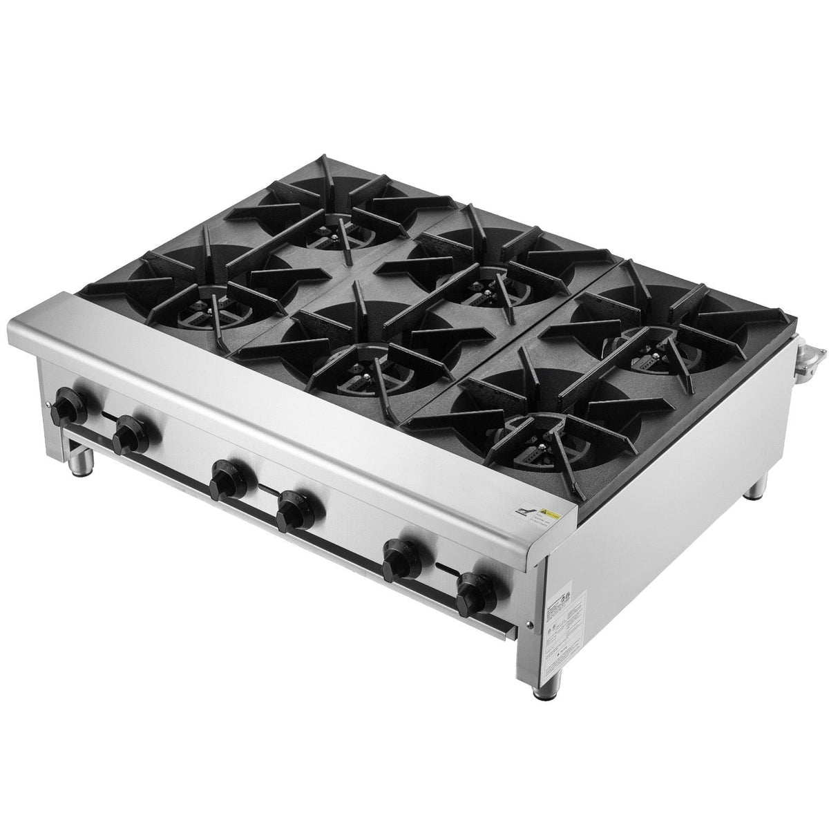 Commercial Gas Stove with 6 Burners, Propane and Natural Gas Countertop Cooking Stove Range, Stainless Steel Gas Hot Plate, Commercial Cooking Equipment for Restaurant, 168,000 BTU