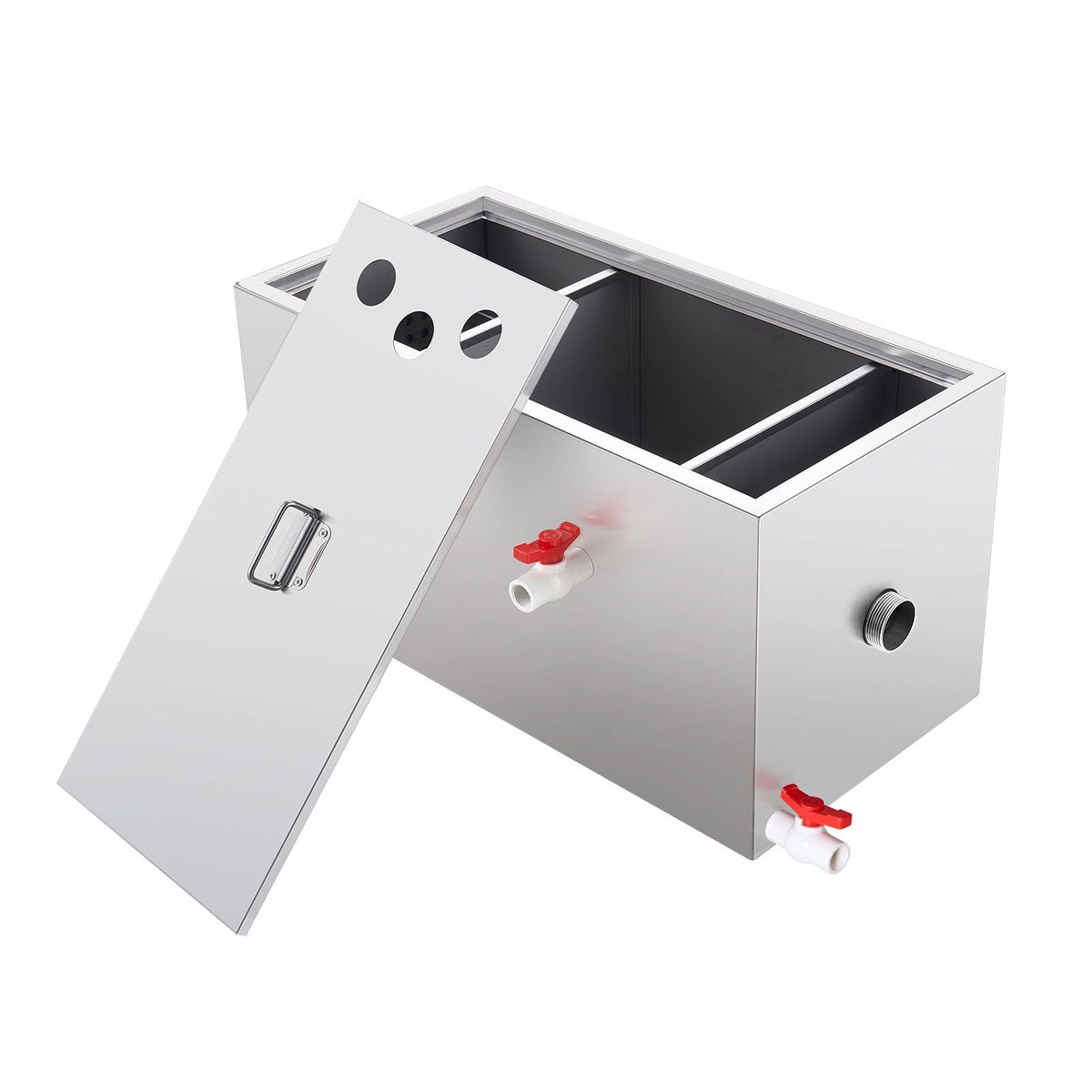 Commercial Grease Trap, 25 LBS Grease Interceptor, Top Inlet Interceptor, Under Sink Stainless Steel Grease Trap, 6.4 GPM Waste Water Oil-water Separator, for Restaurant Canteen Home Kitchen