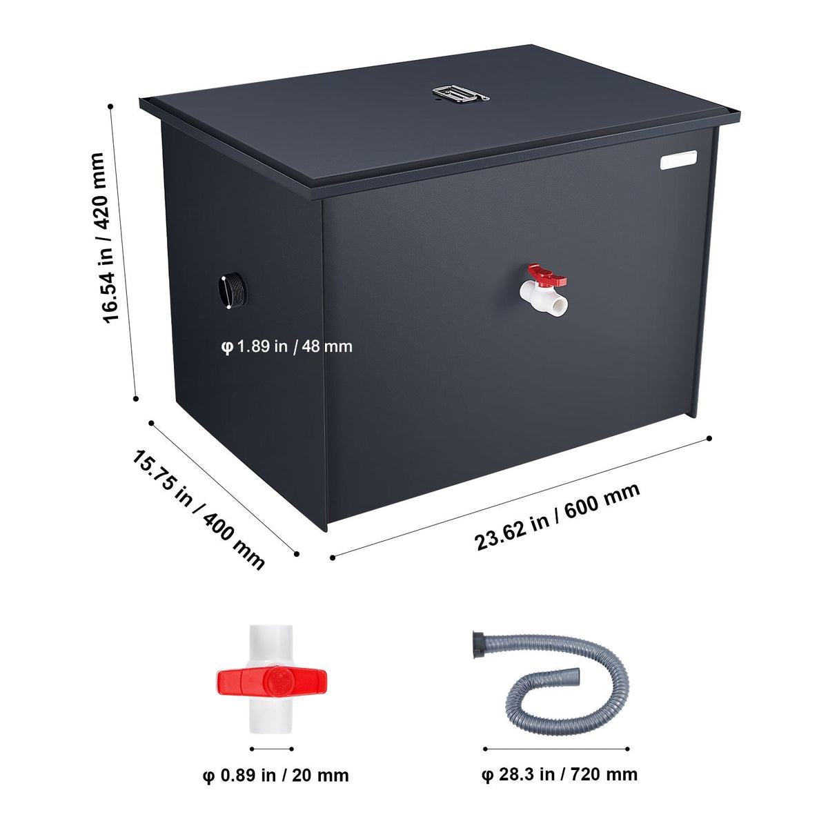 Commercial Grease Trap, 30 LBS Grease Interceptor, Side Inlet Interceptor, Under Sink Carbon Steel Grease Trap, 10.8 GPM Waste Water Oil-water Separator, for Restaurant Canteen Home Kitchen
