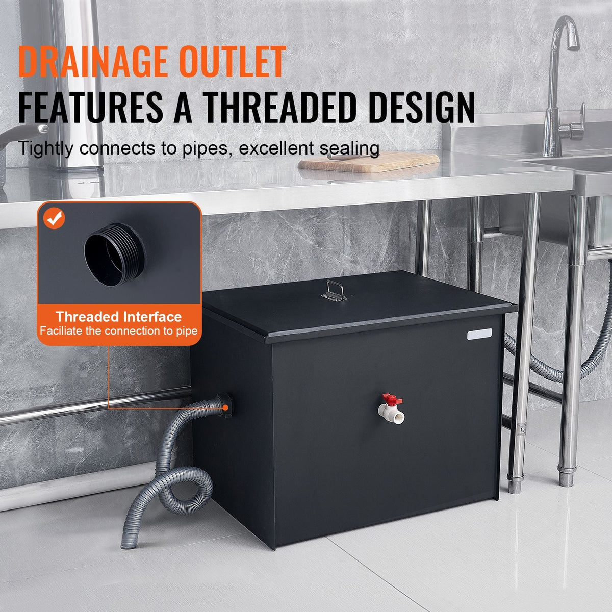 Commercial Grease Trap, 30 LBS Grease Interceptor, Side Inlet Interceptor, Under Sink Carbon Steel Grease Trap, 10.8 GPM Waste Water Oil-water Separator, for Restaurant Canteen Home Kitchen