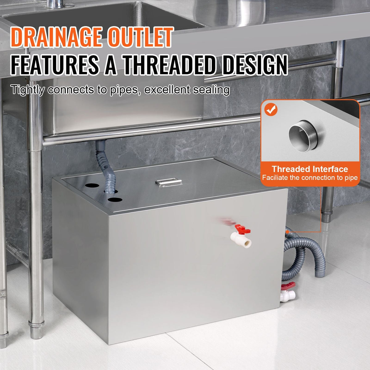 Commercial Grease Trap, 40 LBS Grease Interceptor, Top Inlet Interceptor, Under Sink Stainless Steel Grease Trap, 10 GPM Waste Water Oil-water Separator, for Restaurant Canteen Home Kitchen