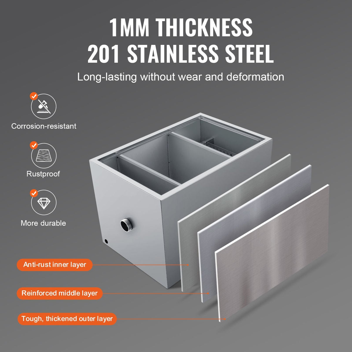 Commercial Grease Trap, 40 LBS Grease Interceptor, Top Inlet Interceptor, Under Sink Stainless Steel Grease Trap, 10 GPM Waste Water Oil-water Separator, for Restaurant Canteen Home Kitchen