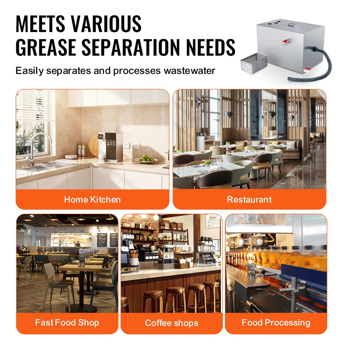 Commercial Grease Trap, 40 LBS Grease Interceptor, Top Inlet Interceptor, Under Sink Stainless Steel Grease Trap, 10 GPM Waste Water Oil-water Separator, for Restaurant Canteen Home Kitchen