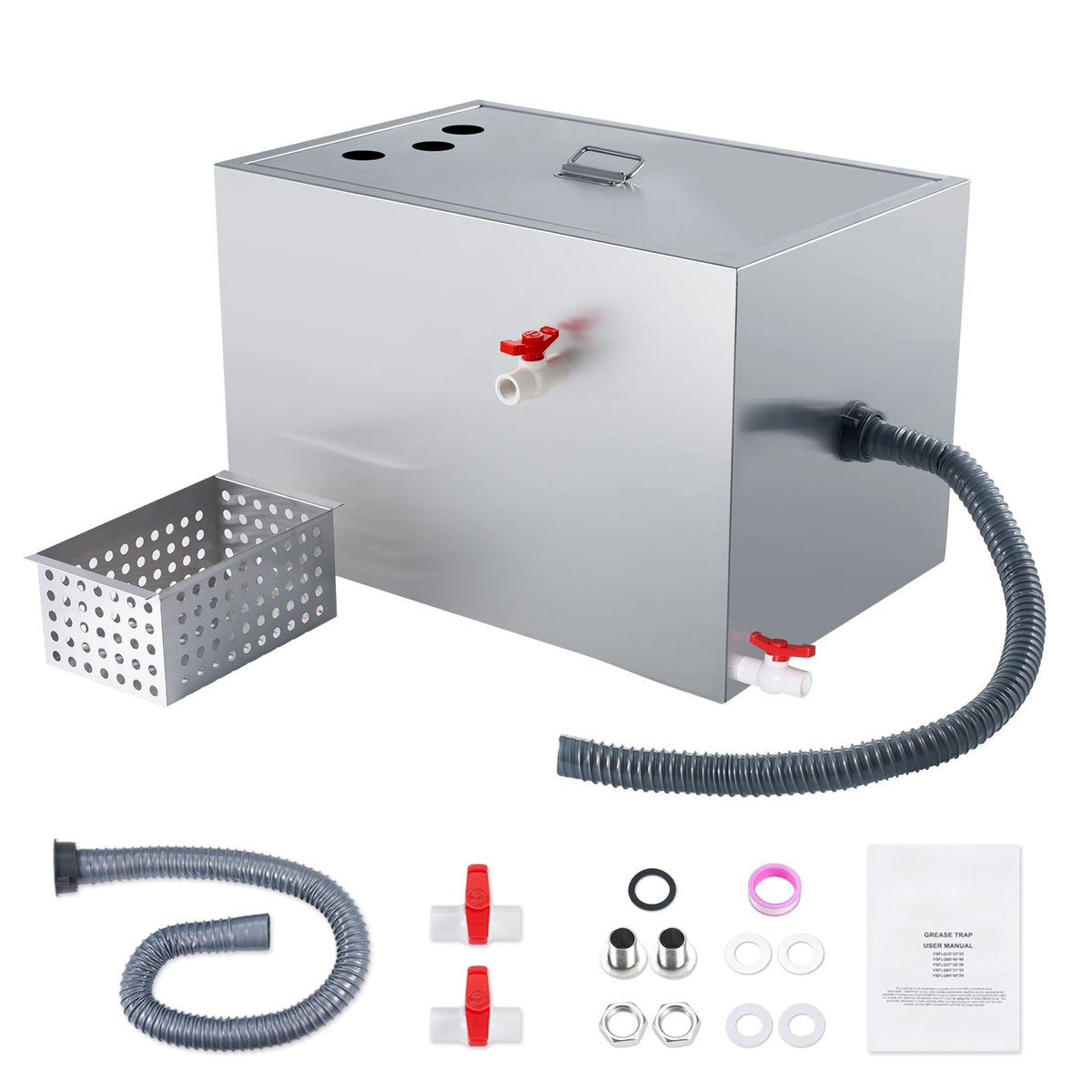 Commercial Grease Trap, 40 LBS Grease Interceptor, Top Inlet Interceptor, Under Sink Stainless Steel Grease Trap, 10 GPM Waste Water Oil-water Separator, for Restaurant Canteen Home Kitchen