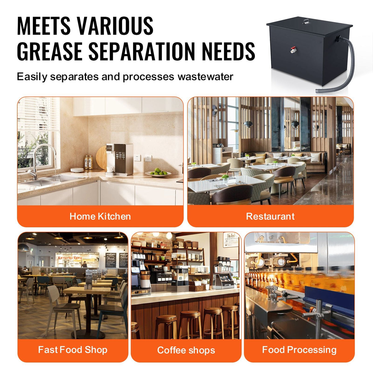 Commercial Grease Trap, 50 LBS Grease Interceptor, Side Inlet Interceptor, Under Sink Carbon Steel Grease Trap, 19.3 GPM Waste Water Oil-water Separator, for Restaurant Canteen Home Kitchen