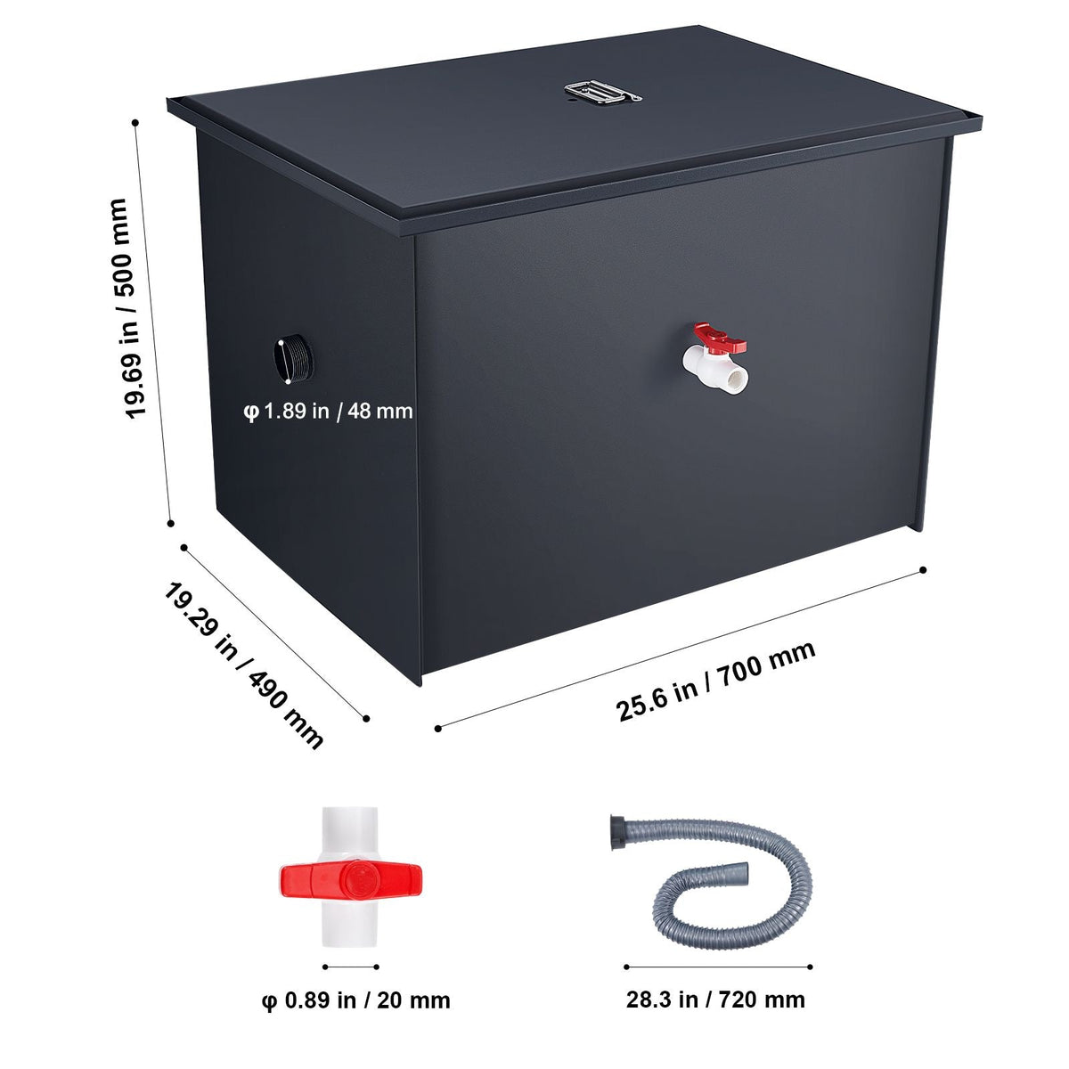 Commercial Grease Trap, 50 LBS Grease Interceptor, Side Inlet Interceptor, Under Sink Carbon Steel Grease Trap, 19.3 GPM Waste Water Oil-water Separator, for Restaurant Canteen Home Kitchen