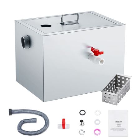 Commercial Grease Trap, 8 LBS Grease Interceptor, Top Inlet Interceptor, Under Sink Stainless Steel Grease Trap, 2.8 GPM Waste Water Oil-water Separator, for Restaurant Canteen Home Kitchen