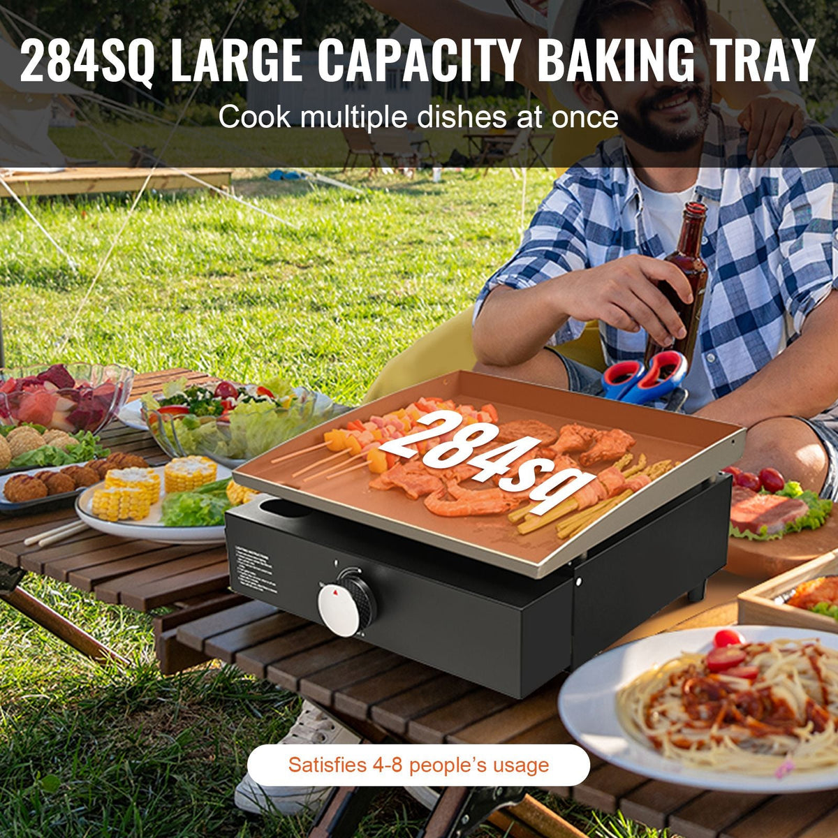 Commercial Griddle, 16.9" Heavy Duty Manual Flat Top Griddle, Countertop Gas Grill with Non-Stick Cooking Plate, Steel Natural Gas Griddle, 2-Burners Restaurant Portable Grill - 22,000 BTU