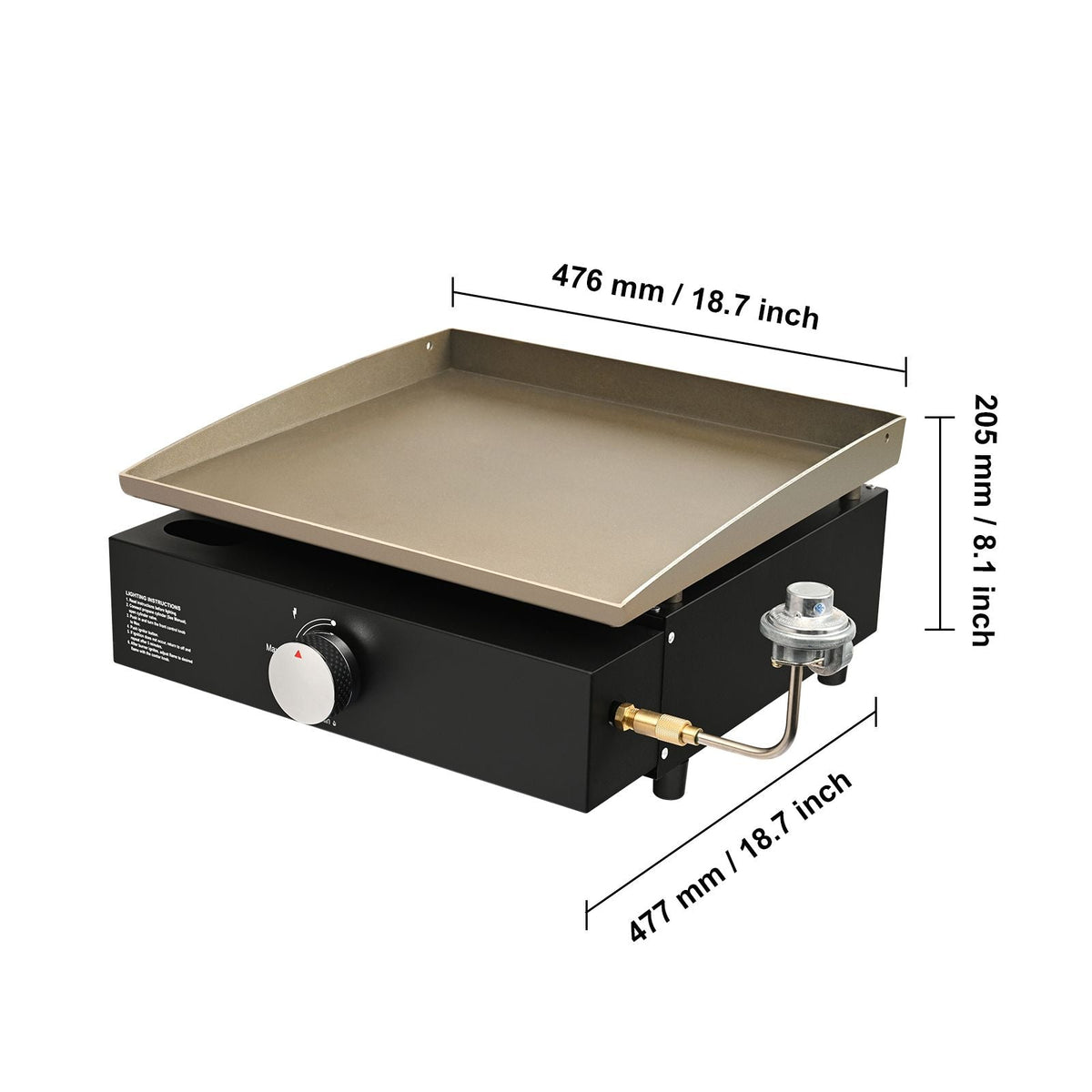 Commercial Griddle, 16.9" Heavy Duty Manual Flat Top Griddle, Countertop Gas Grill with Non-Stick Cooking Plate, Steel Natural Gas Griddle, 2-Burners Restaurant Portable Grill - 22,000 BTU