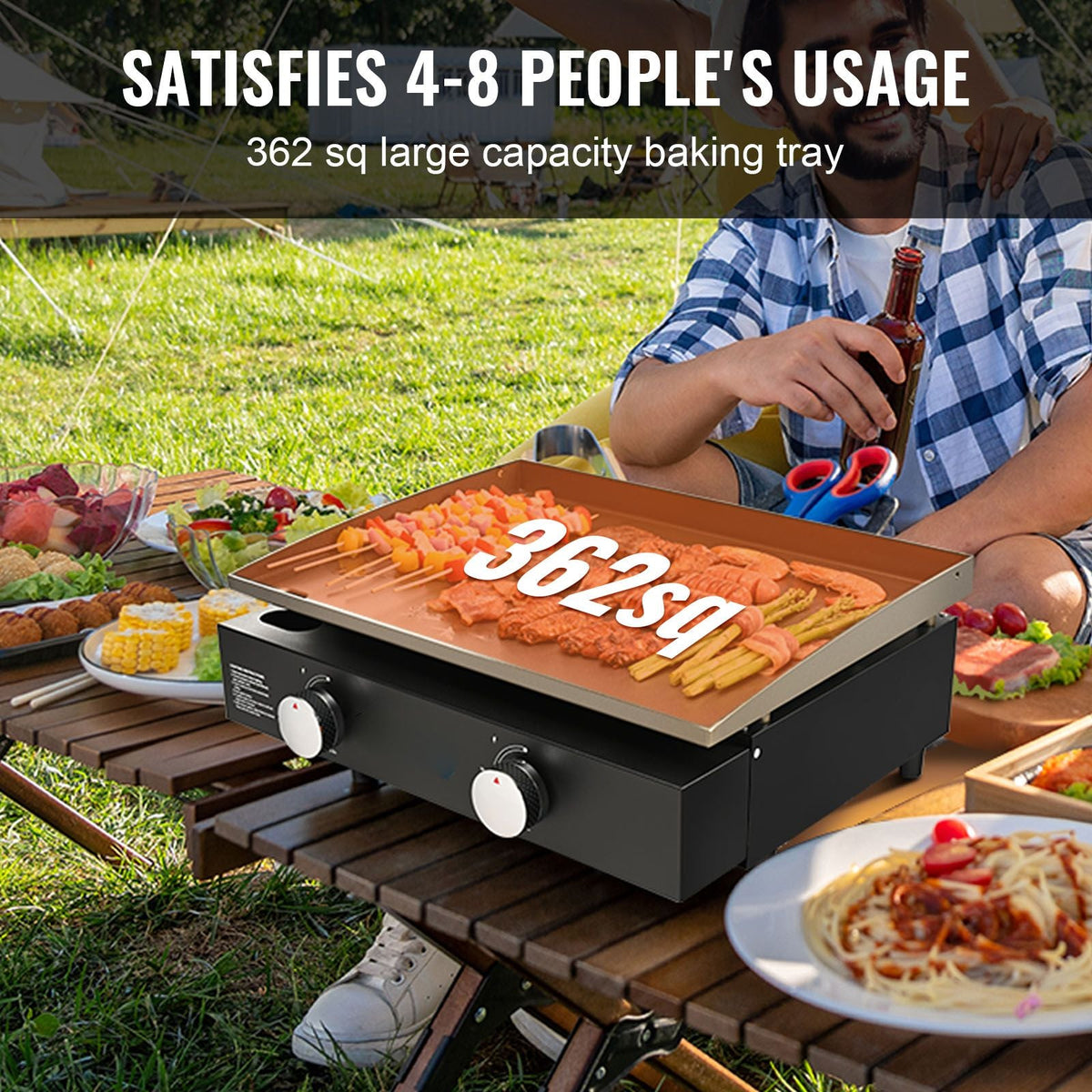 Commercial Griddle, 22.4" Heavy Duty Manual Flat Top Griddle, Countertop Gas Grill with Non-Stick Cooking Plate, Steel Natural Gas Griddle, H-Shaped Burner Restaurant Portable Grill, 13,000 BTU