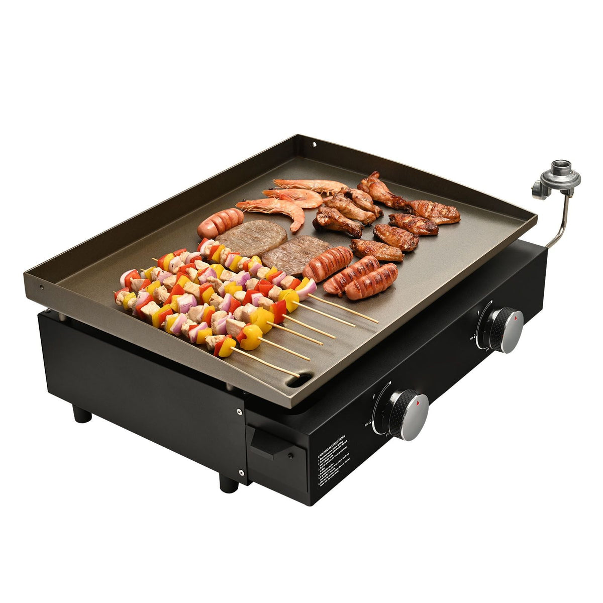 Commercial Griddle, 22.4" Heavy Duty Manual Flat Top Griddle, Countertop Gas Grill with Non-Stick Cooking Plate, Steel Natural Gas Griddle, H-Shaped Burner Restaurant Portable Grill, 13,000 BTU