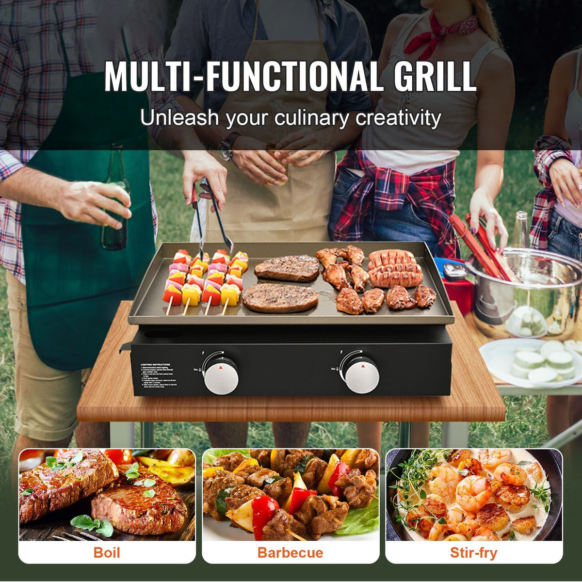 Commercial Griddle, 22.4" Heavy Duty Manual Flat Top Griddle, Countertop Gas Grill with Non-Stick Cooking Plate, Steel Natural Gas Griddle, H-Shaped Burner Restaurant Portable Grill, 13,000 BTU