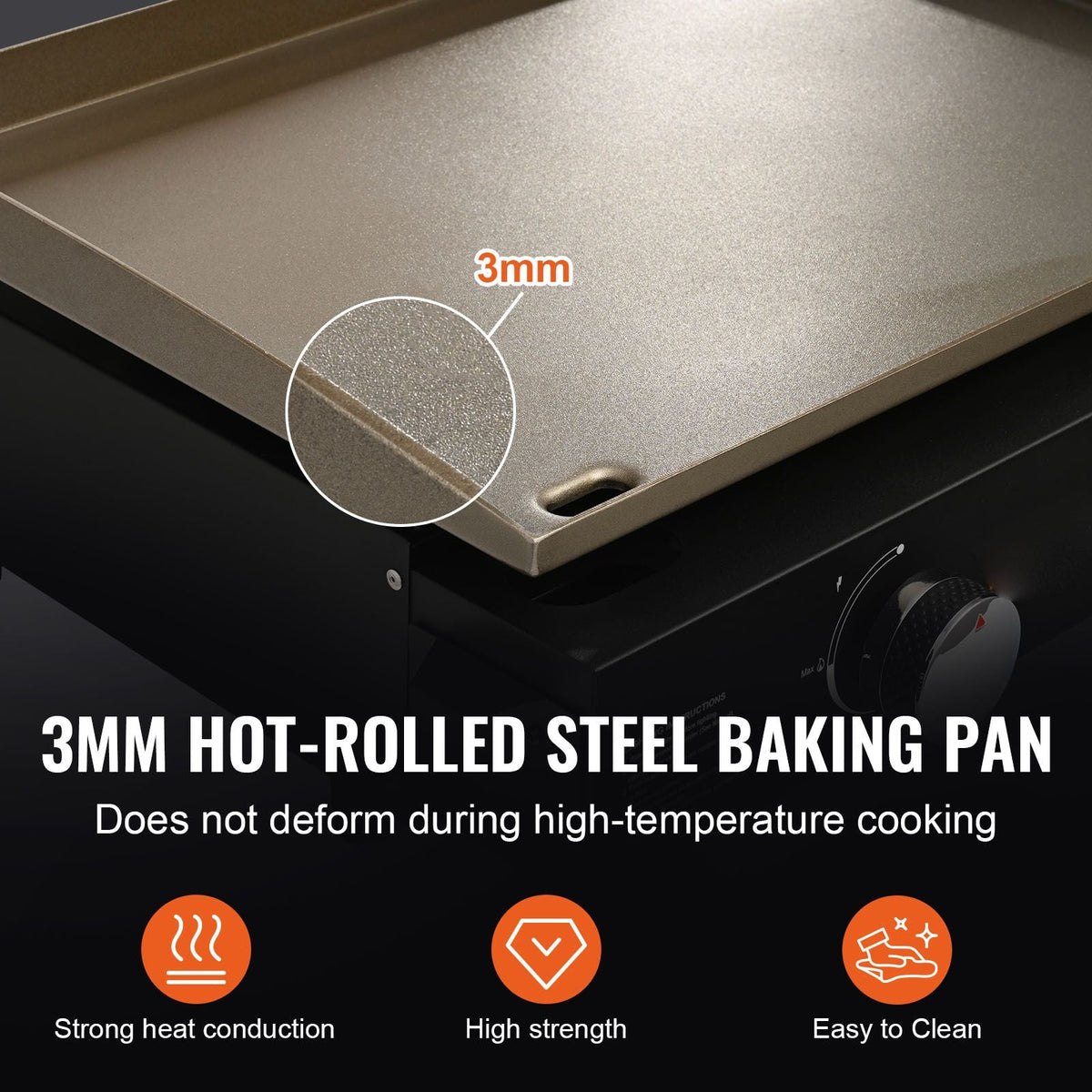 Commercial Griddle, 22.4" Heavy Duty Manual Flat Top Griddle, Countertop Gas Grill with Non-Stick Cooking Plate, Steel Natural Gas Griddle, H-Shaped Burner Restaurant Portable Grill, 13,000 BTU