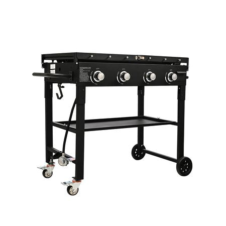 Commercial Griddle on Cart, 36" Heavy Duty Manual Flat Top Griddle, Outdoor Cooking Station with Side Shelves, Steel Propane Gas Griddle, 4-Burners Restaurant Portable Tested toStandards