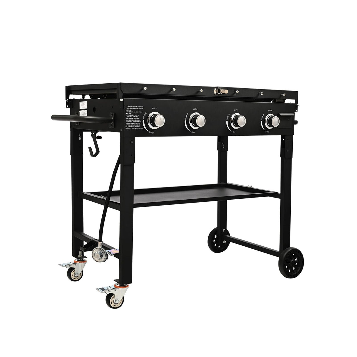 Commercial Griddle on Cart, 36" Heavy Duty Manual Flat Top Griddle, Outdoor Cooking Station with Side Shelves, Steel Propane Gas Griddle, 4-Burners Restaurant Portable Tested toStandards