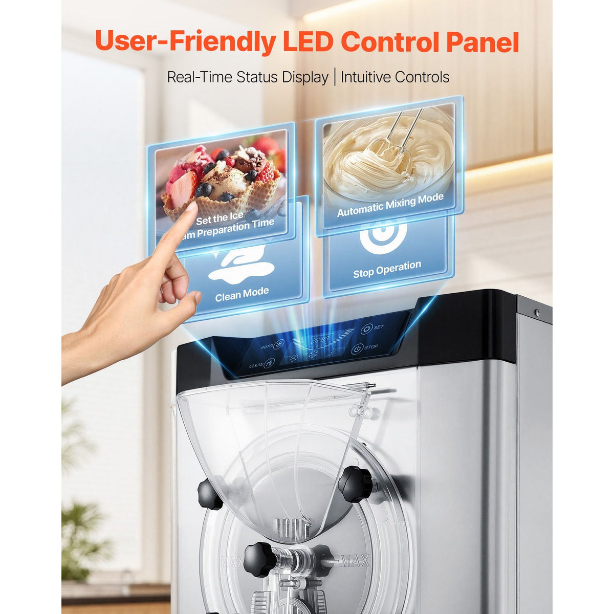 Commercial Hard Ice Cream Machine, 2000W 3.17-5.28 Gal/Hour, Countertop Gelato Hard Serve Ice Cream Maker with 6L 304 Stainless Steel Cylinder, Auto Clean LED Panel for Snack Bar Restaurants