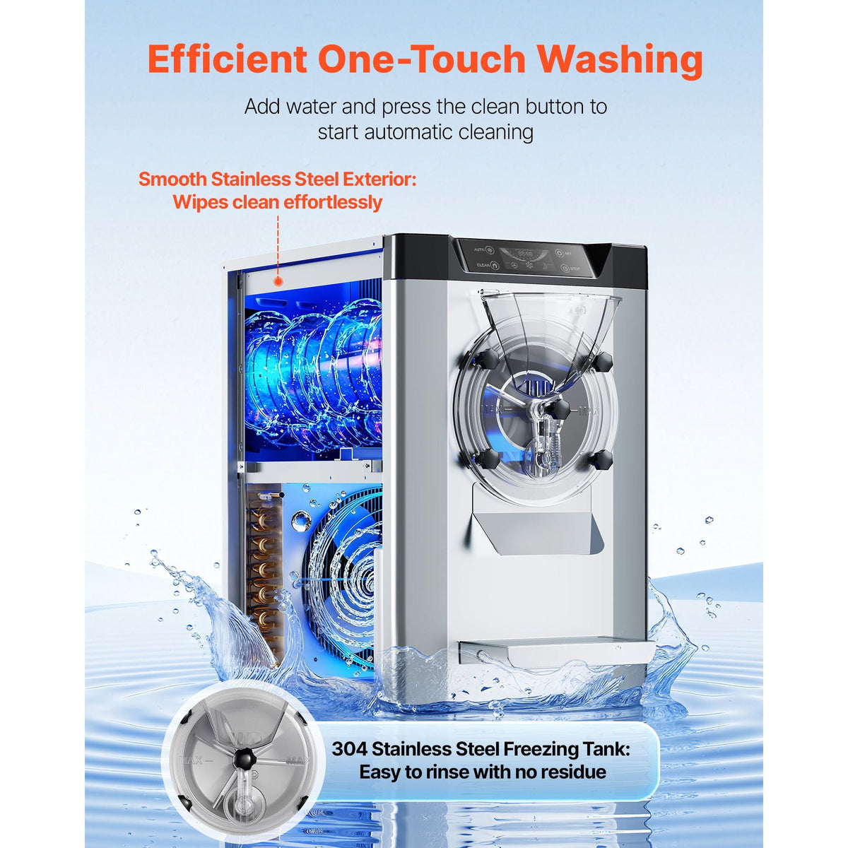Commercial Hard Ice Cream Machine, 2000W 3.17-5.28 Gal/Hour, Countertop Gelato Hard Serve Ice Cream Maker with 6L 304 Stainless Steel Cylinder, Auto Clean LED Panel for Snack Bar Restaurants