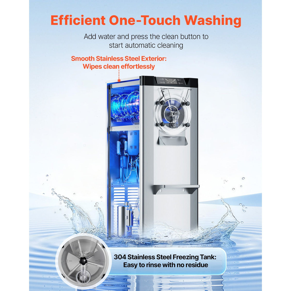 Commercial Hard Ice Cream Machine, 2400W 3.17 to 5.28 Gallons per Hour, Gelato Hard Serve Ice Cream Maker with 10L 304 Stainless Steel Cylinder, Auto Clean LED Panel for Snack Bar Restaurants