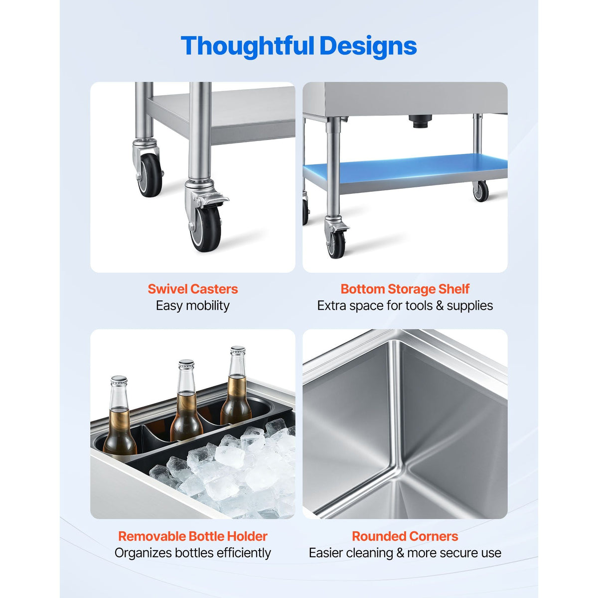 Commercial Ice Bin, 100.7 Qt Max Capacity, 36 x 19 x 35 Inch Stainless Steel Ice Chest with Sliding Lid and Bottle Holders, Cooler Cart Cocktail Unit for Bar Restaurant Pub, NSF Certified