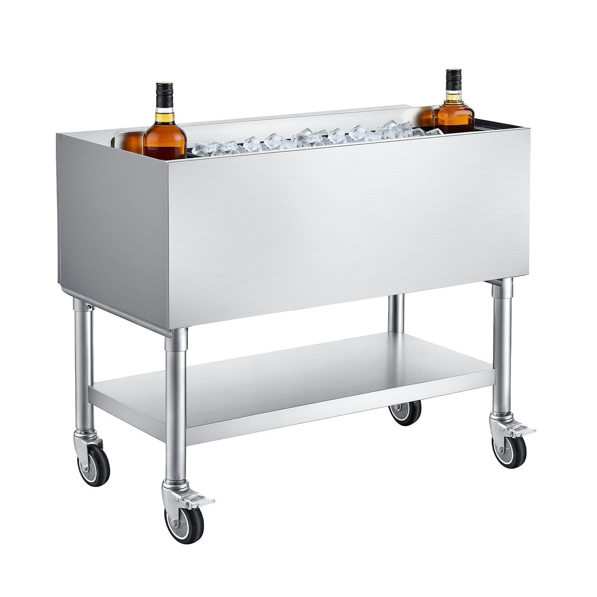 Commercial Ice Bin, 100.7 Qt Max Capacity, 36 x 19 x 35 Inch Stainless Steel Ice Chest with Sliding Lid and Bottle Holders, Cooler Cart Cocktail Unit for Bar Restaurant Pub, NSF Certified