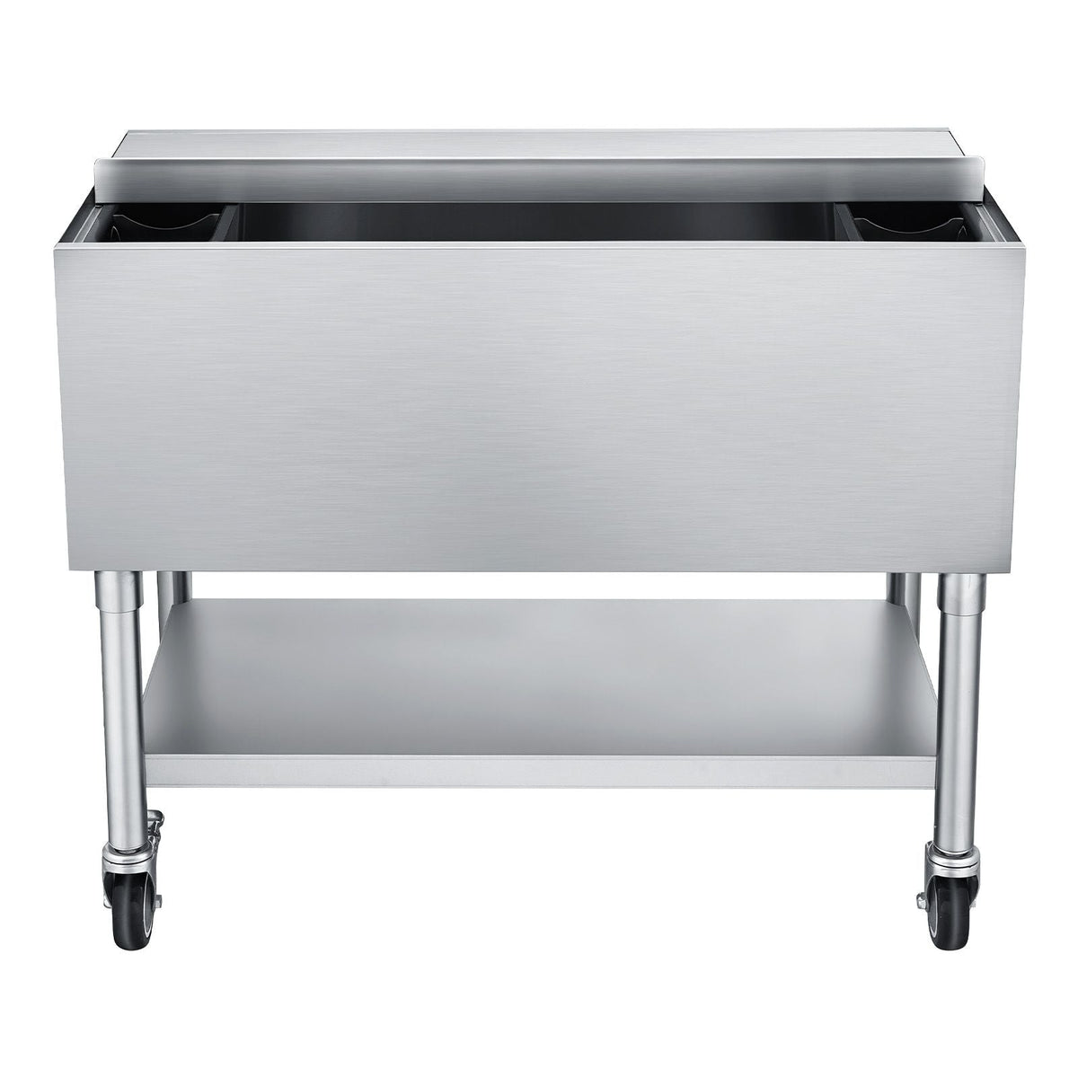 Commercial Ice Bin, 100.7 Qt Max Capacity, 36 x 19 x 35 Inch Stainless Steel Ice Chest with Sliding Lid and Bottle Holders, Cooler Cart Cocktail Unit for Bar Restaurant Pub, NSF Certified