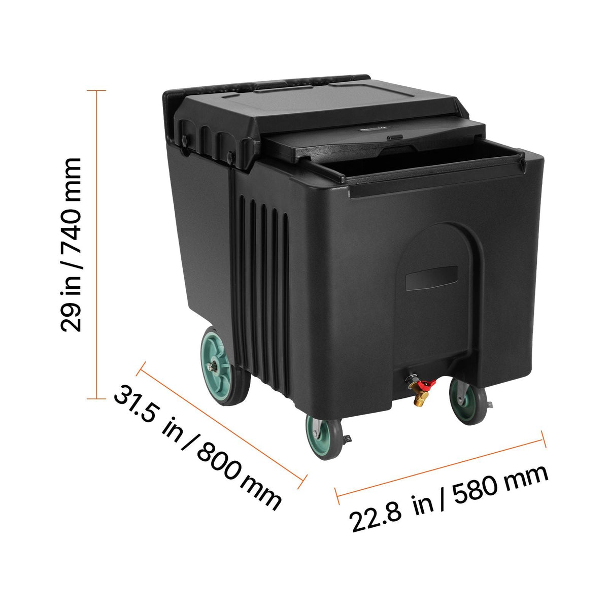 Commercial Ice Bin, 125 lbs Portable Ice Caddy, 31.5 x 22.8 x 29 inch Insulated Ice Carrier with 4 Wheels and Sliding Lid, Large Ice Bin for Catering, Kitchens, Bistros, Restaurants, and Bars