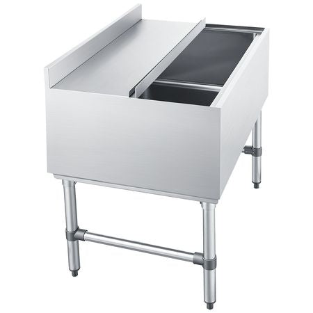 Commercial Ice Bin, 134.7 Qt Max Capacity, 36 x 24 x 33 Inch Stainless Steel Ice Chest with Sliding Lid, 24H Long-Lasting Insulation, Cooler Cart Cocktail Unit for Bar Restaurant Pub, NSF
