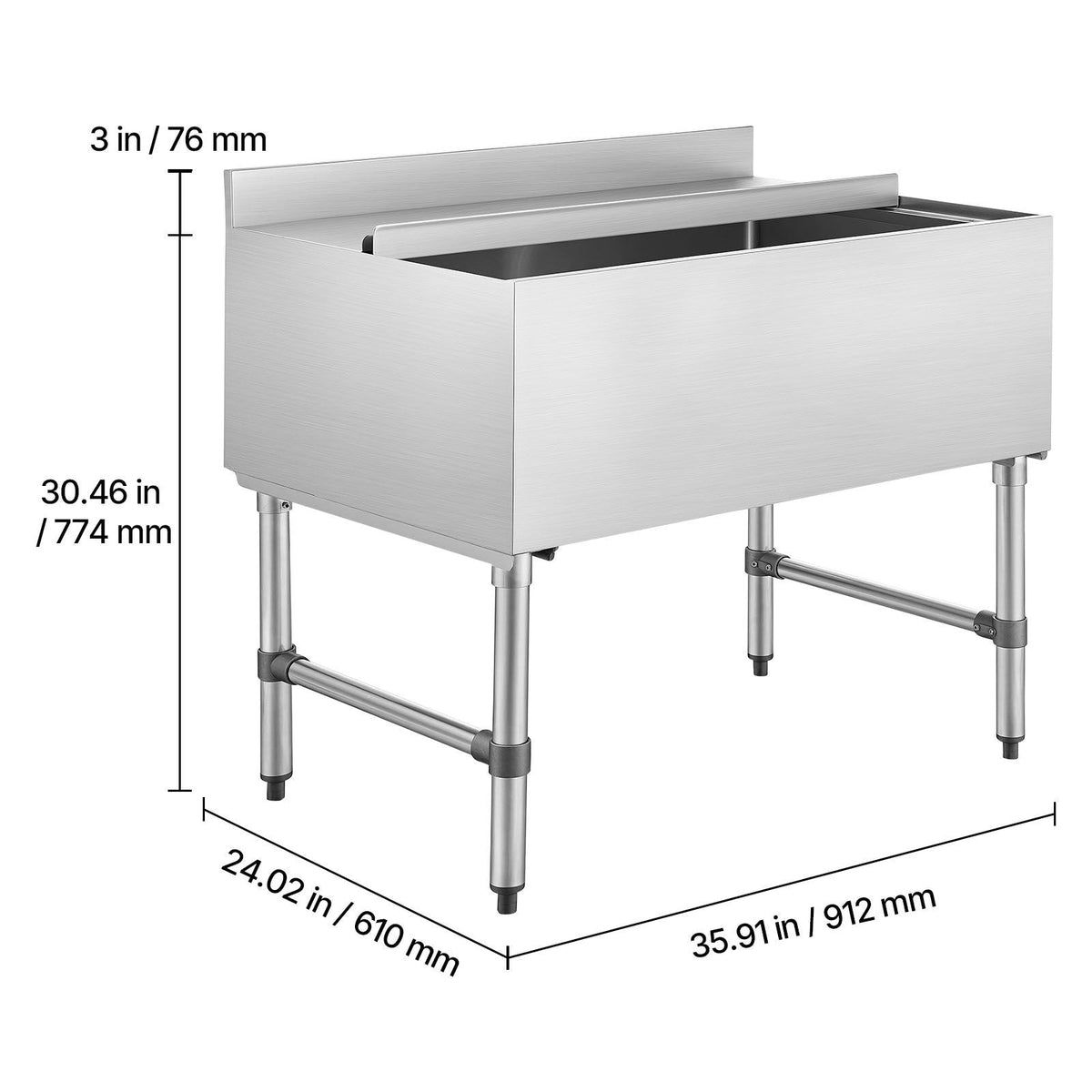 Commercial Ice Bin, 134.7 Qt Max Capacity, 36 x 24 x 33 Inch Stainless Steel Ice Chest with Sliding Lid, 24H Long-Lasting Insulation, Cooler Cart Cocktail Unit for Bar Restaurant Pub, NSF