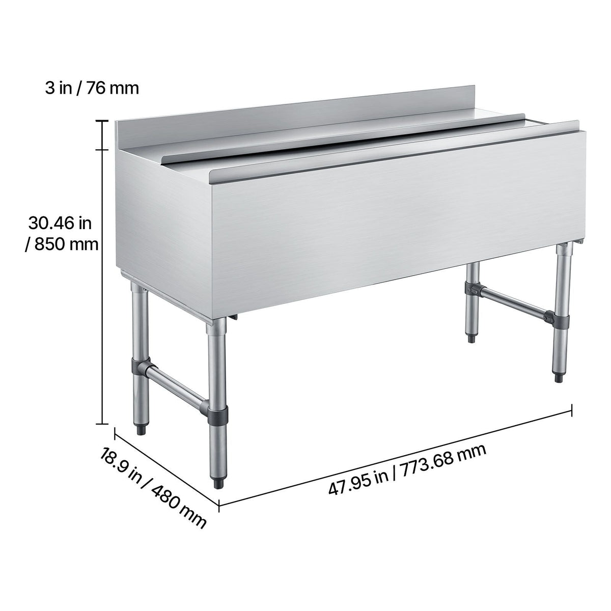 Commercial Ice Bin, 137.4 Qt Max Capacity, 48 x 19 x 33 Inch Stainless Steel Ice Chest with Sliding Lid and Bottle Holders, Cooler Cart Cocktail Unit for Bar Restaurant Pub, NSF Certified