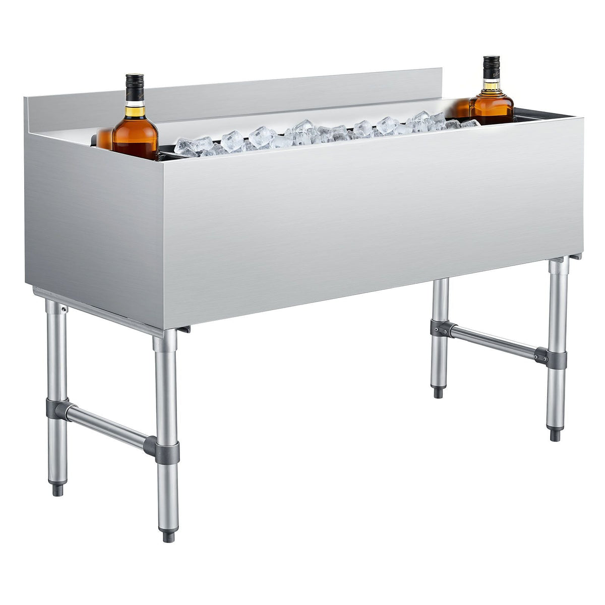 Commercial Ice Bin, 137.4 Qt Max Capacity, 48 x 19 x 33 Inch Stainless Steel Ice Chest with Sliding Lid and Bottle Holders, Cooler Cart Cocktail Unit for Bar Restaurant Pub, NSF Certified