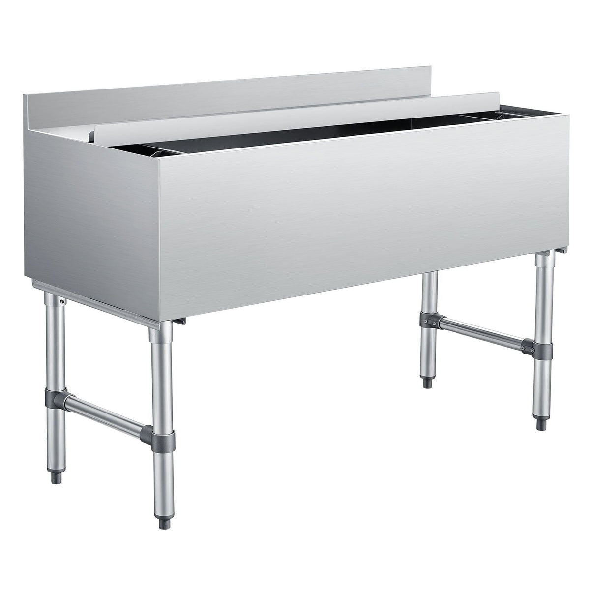 Commercial Ice Bin, 137.4 Qt Max Capacity, 48 x 19 x 33 Inch Stainless Steel Ice Chest with Sliding Lid and Bottle Holders, Cooler Cart Cocktail Unit for Bar Restaurant Pub, NSF Certified