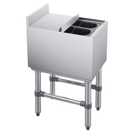 Commercial Ice Bin, 29.6 Qt Max Capacity, 12 x 19 x 33 Inch Stainless Steel Ice Chest with Sliding Lid and Bottle Holders, Cooler Cart Cocktail Unit for Bar Restaurant Pub, NSF Certified
