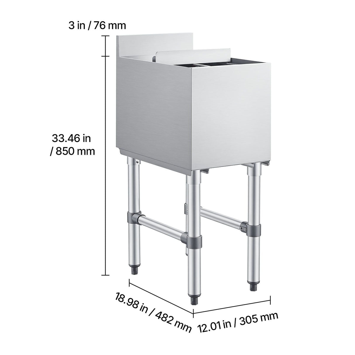 Commercial Ice Bin, 29.6 Qt Max Capacity, 12 x 19 x 33 Inch Stainless Steel Ice Chest with Sliding Lid and Bottle Holders, Cooler Cart Cocktail Unit for Bar Restaurant Pub, NSF Certified