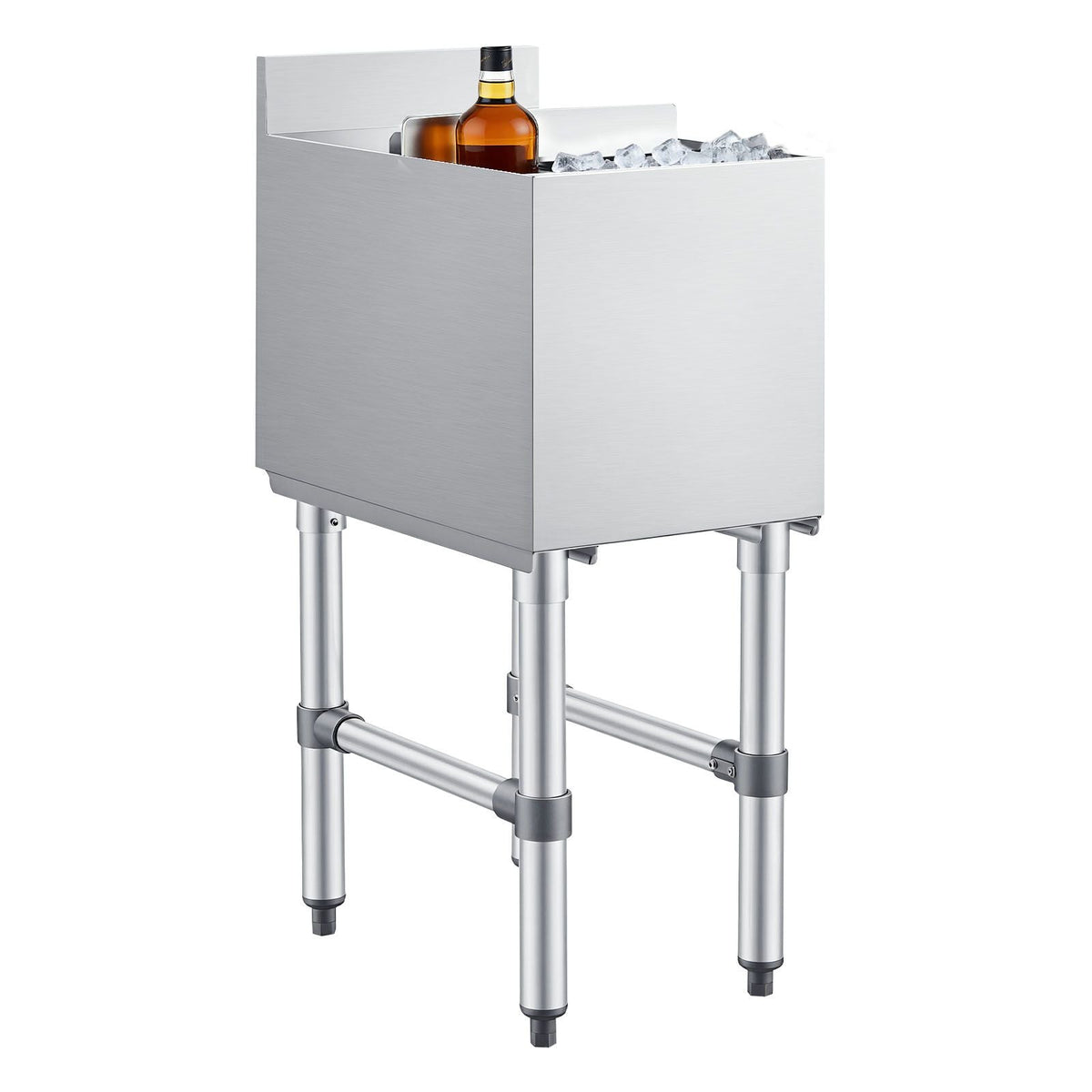 Commercial Ice Bin, 29.6 Qt Max Capacity, 12 x 19 x 33 Inch Stainless Steel Ice Chest with Sliding Lid and Bottle Holders, Cooler Cart Cocktail Unit for Bar Restaurant Pub, NSF Certified