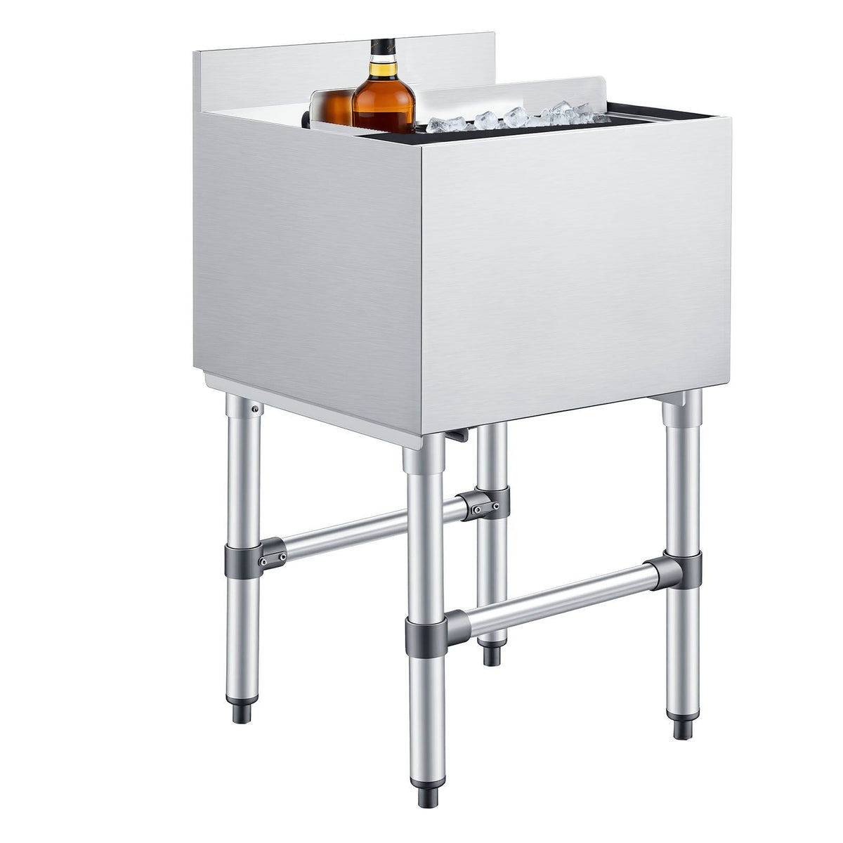 Commercial Ice Bin, 49.4 Qt Max Capacity, 18 x 18 x 33 Inch Stainless Steel Ice Chest with Sliding Lid and Bottle Holders, Cooler Cart Cocktail Unit for Bar Restaurant Pub, NSF Certified