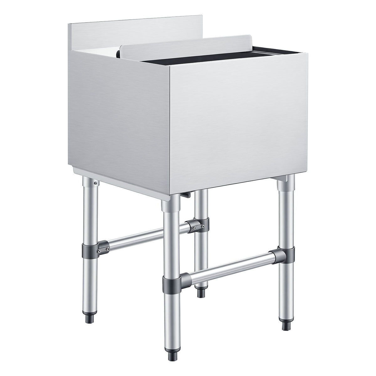 Commercial Ice Bin, 49.4 Qt Max Capacity, 18 x 18 x 33 Inch Stainless Steel Ice Chest with Sliding Lid and Bottle Holders, Cooler Cart Cocktail Unit for Bar Restaurant Pub, NSF Certified