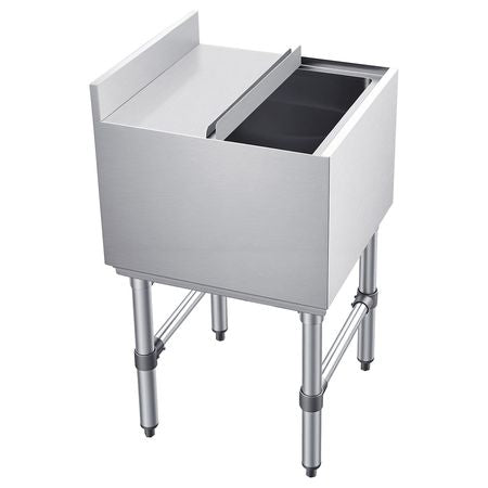 Commercial Ice Bin, 49.4 Qt Max Capacity, 18 x 18 x 33 Inch Stainless Steel Ice Chest with Sliding Lid and Bottle Holders, Cooler Cart Cocktail Unit for Bar Restaurant Pub, NSF Certified