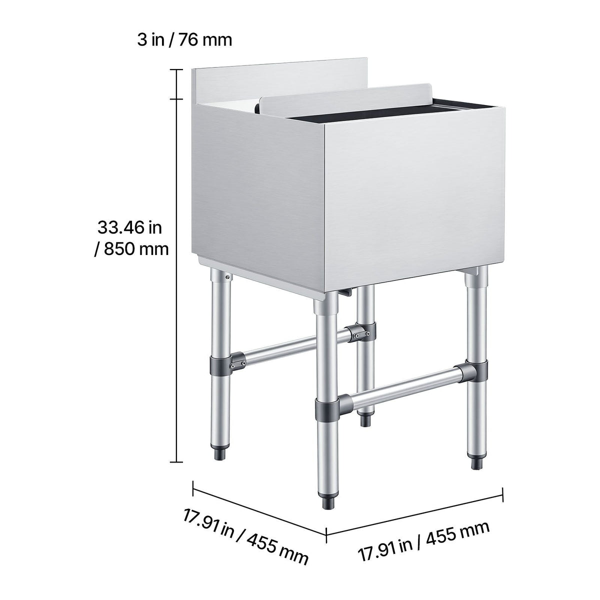 Commercial Ice Bin, 49.4 Qt Max Capacity, 18 x 18 x 33 Inch Stainless Steel Ice Chest with Sliding Lid and Bottle Holders, Cooler Cart Cocktail Unit for Bar Restaurant Pub, NSF Certified