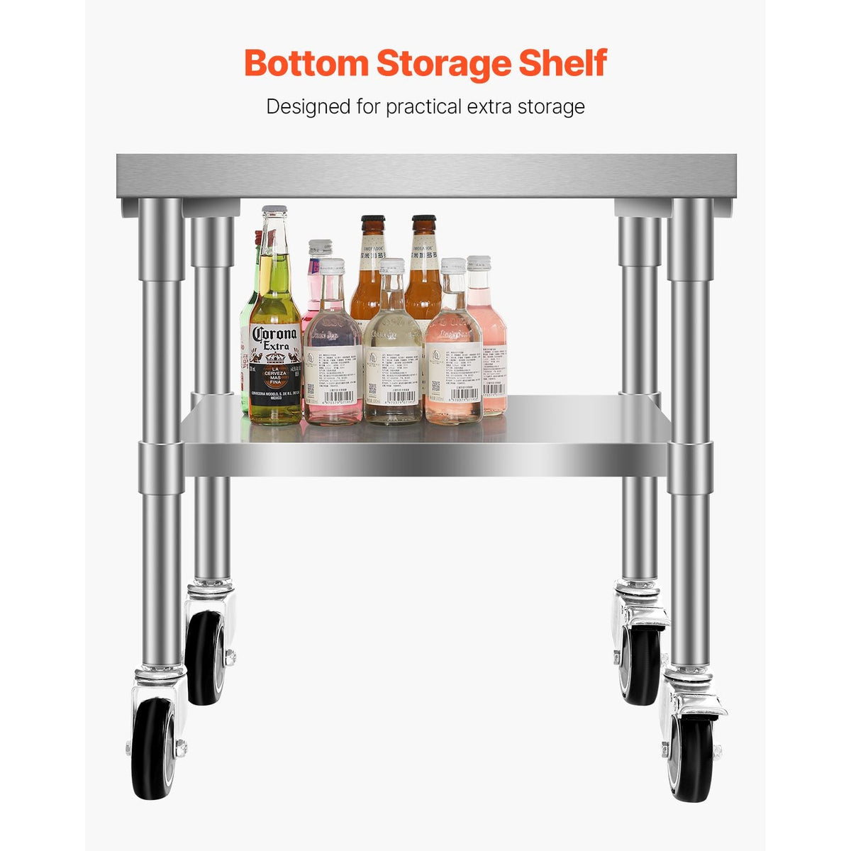 Commercial Ice Bin, 61.6 L Rolling Ice Chest on Wheels, 24 x 19.1 x 36.8 in Stainless Steel Cooler Cart with Sliding Lid, Bottom Storage Tray, Adjustable Bullet Feet, for Bar, Restaurant, Pub