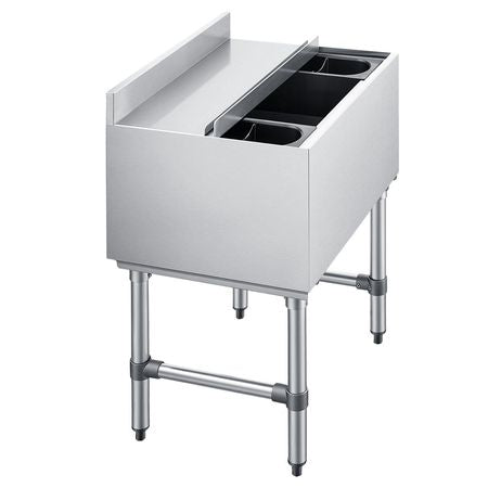 Commercial Ice Bin, 65.1 Qt Max Capacity, 24 x 19 x 33 Inch Stainless Steel Ice Chest with Sliding Lid and Bottle Holders, Cooler Cart Cocktail Unit for Bar Restaurant Pub, NSF Certified