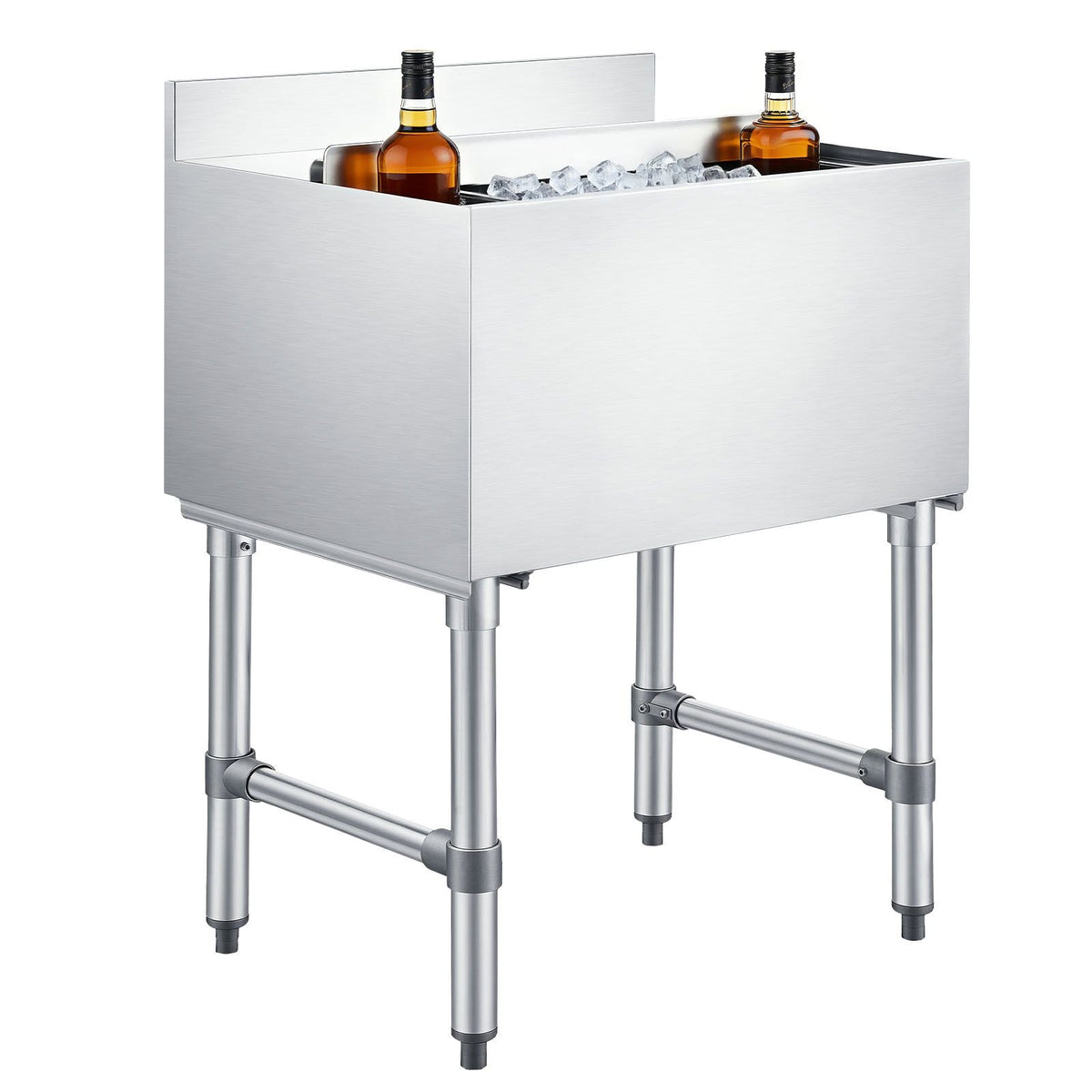 Commercial Ice Bin, 65.1 Qt Max Capacity, 24 x 19 x 33 Inch Stainless Steel Ice Chest with Sliding Lid and Bottle Holders, Cooler Cart Cocktail Unit for Bar Restaurant Pub, NSF Certified