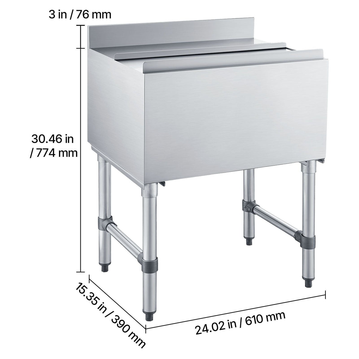 Commercial Ice Bin, 65.1 Qt Max Capacity, 24 x 19 x 33 Inch Stainless Steel Ice Chest with Sliding Lid and Bottle Holders, Cooler Cart Cocktail Unit for Bar Restaurant Pub, NSF Certified