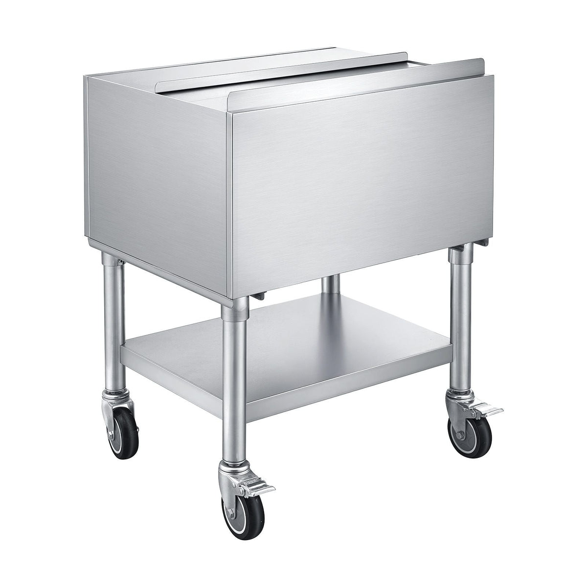 Commercial Ice Bin, 65.1 Qt Max Capacity, 24 x 19 x 35 Inch Stainless Steel Ice Chest with Sliding Lid and Bottle Holders, Cooler Cart Cocktail Unit for Bar Restaurant Pub, NSF Certified