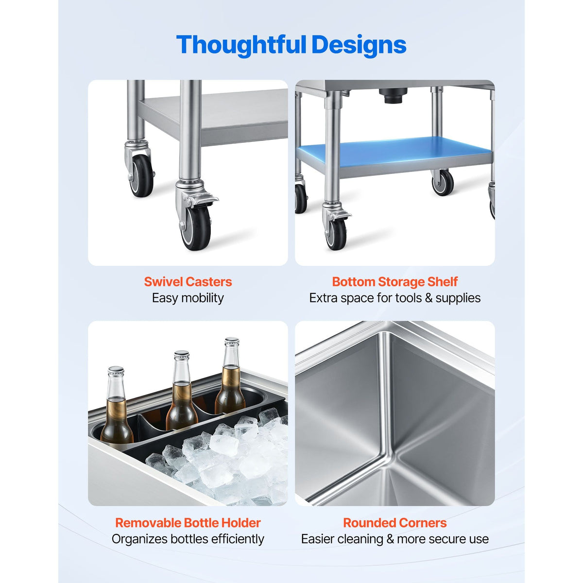 Commercial Ice Bin, 65.1 Qt Max Capacity, 24 x 19 x 35 Inch Stainless Steel Ice Chest with Sliding Lid and Bottle Holders, Cooler Cart Cocktail Unit for Bar Restaurant Pub, NSF Certified