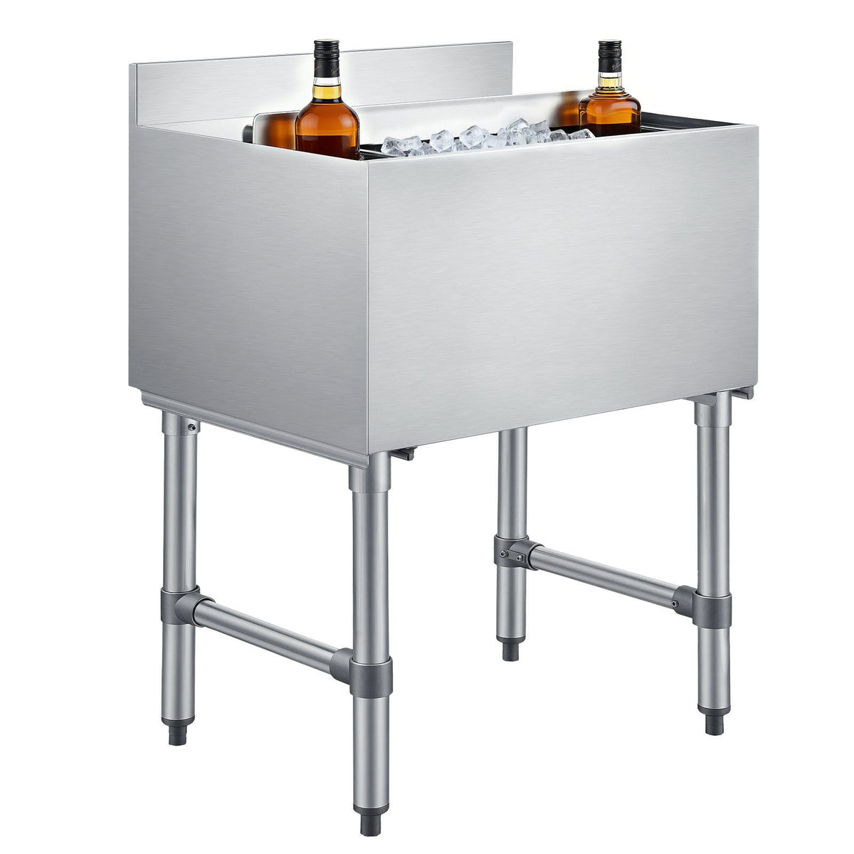 Commercial Ice Bin, 82.9 Qt Max Capacity, 30 x 19 x 33 Inch Stainless Steel Ice Chest with Sliding Lid and Bottle Holders, Cooler Cart Cocktail Unit for Bar Restaurant Pub, NSF Certified