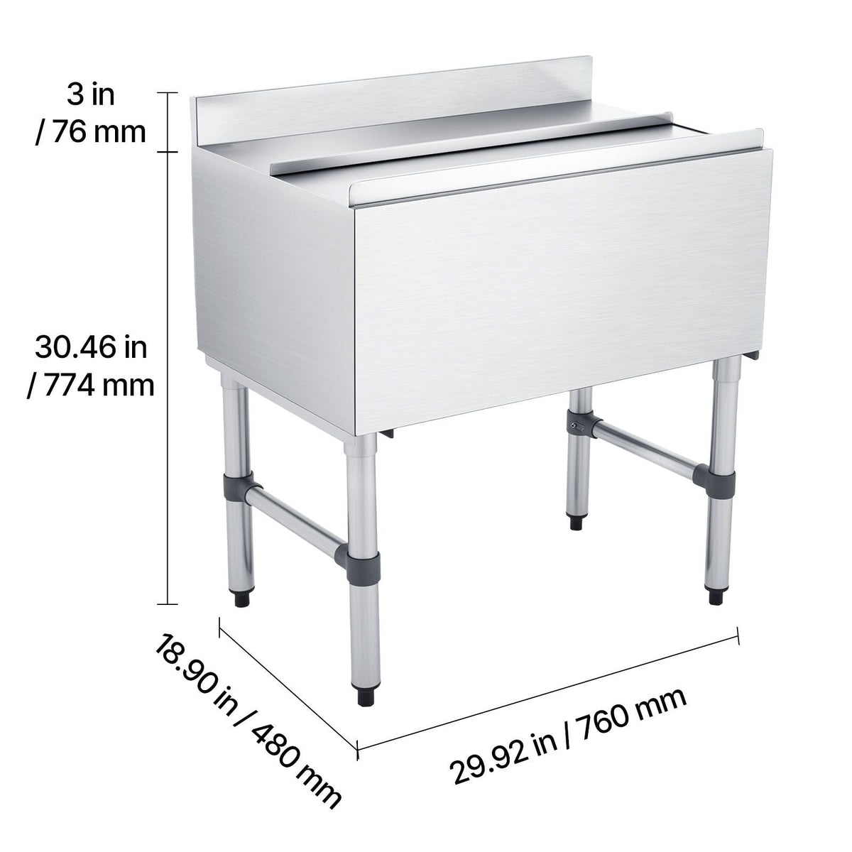 Commercial Ice Bin, 82.9 Qt Max Capacity, 30 x 19 x 33 Inch Stainless Steel Ice Chest with Sliding Lid and Bottle Holders, Cooler Cart Cocktail Unit for Bar Restaurant Pub, NSF Certified