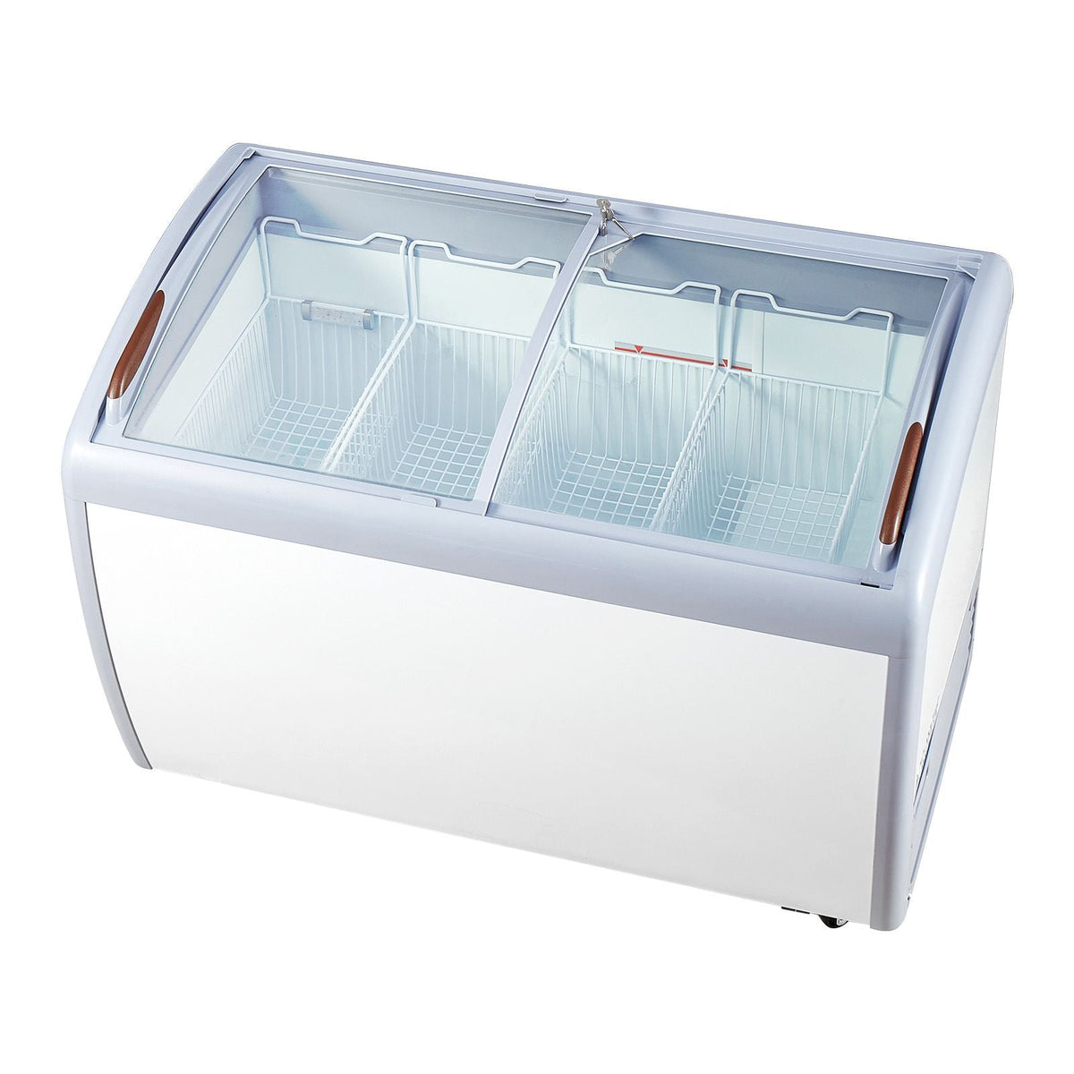 Commercial Ice Cream Display Case, 12.8 Cu.ft Chest Freezer, Mobile Glass Top Deep Freezer, Restaurant Gelato Dipping Cabinet with 4 Wire Baskets, 2 Sliding Glass Doosr, Locking Casters, White
